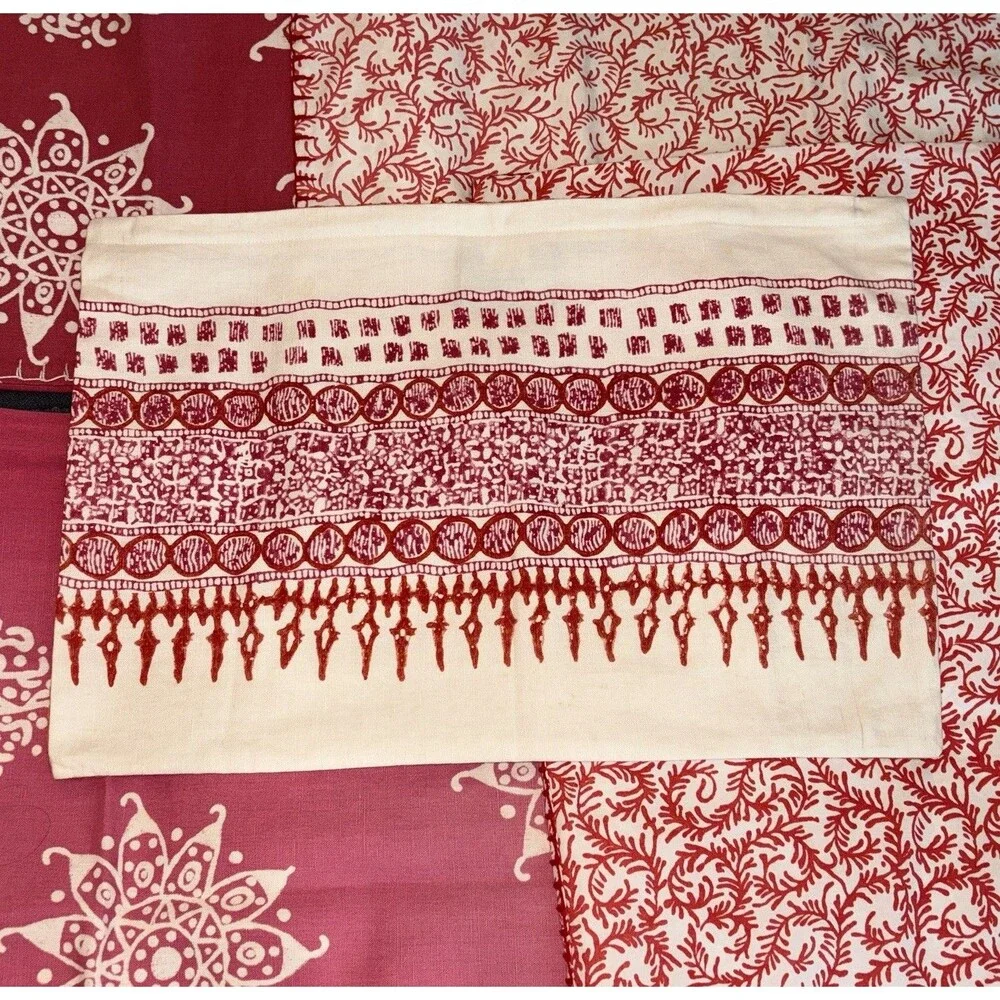 John Robshaw Pillow Shams Cotton Linen Set of 5 Diggi Coral Red & Others India
